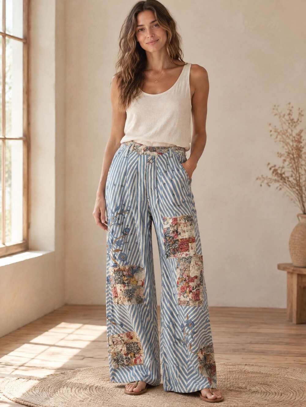 Free People We The Free Runyon Patched Craft Pants Wide Leg Size 14